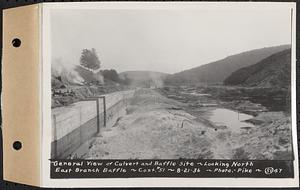 Contract No. 51, East Branch Baffle, Site of Quabbin Reservoir, Greenwich, Hardwick, general view of culvert and baffle site, looking north, east branch baffle, Hardwick, Mass., Aug. 21, 1936