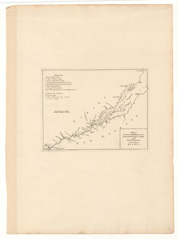 A map of the several dispositions of the English fleet & army on the river S.t Laurence, to the taking of Quebec