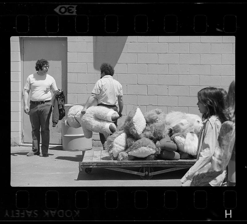 Furry prize animal toys delivered for fund-raiser games night, Hynes Auditorium