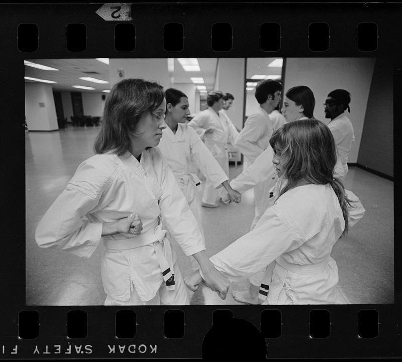 Women's karate class at Lesley College, Cambridge
