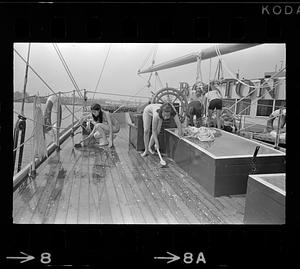 Volunteer mariners maintain sailing ship HMS Beaver, East Boston