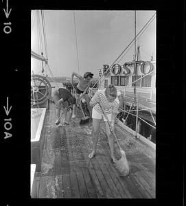 Volunteer mariners maintain sailing ship HMS Beaver, East Boston