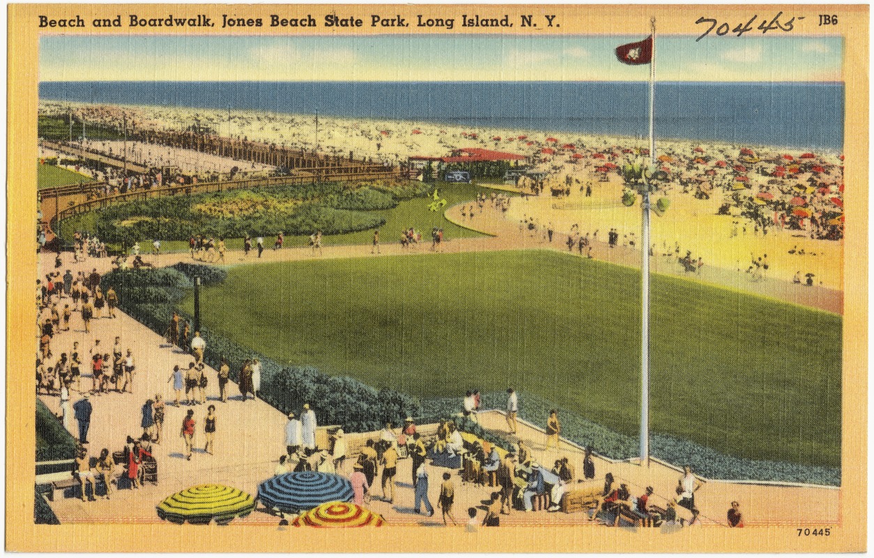 Beach and boardwalk, Jones Beach State Park, Long Island, N. Y.