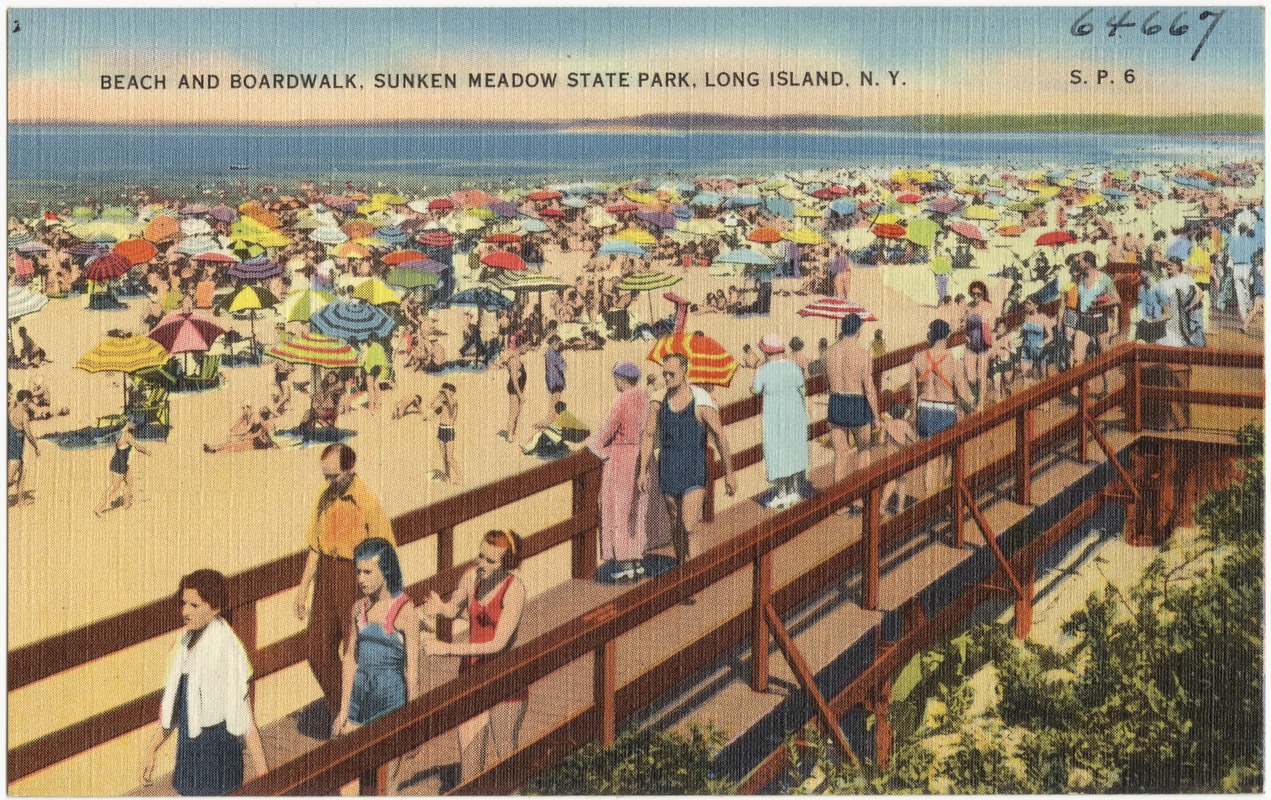 Beach and boardwalk, Sunken Meadow State Park, Long Island, N. Y
