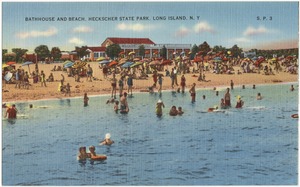 Bathhouse and beach, Heckscher State Park, Long Island, N. Y.