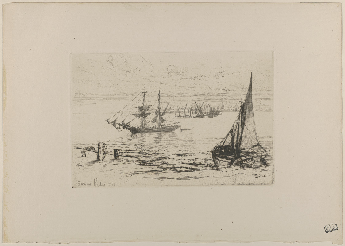 A brig at anchor