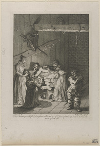 Quixote being cared for by the innkeeper's wife and daughter