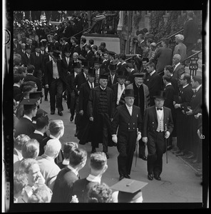 Procession of faculty and personnel at Harvard Commencement with Adlai Stevenson