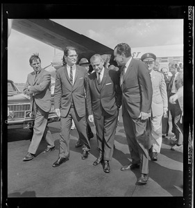 Lt. Gov. Elliot Richardson and Governor John A. Volpe greet Richard Nixon at Logan Airport