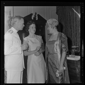 Admiral Percival Jackson, Mrs. Brookes Fenno, and Mrs. Percival Jackson at reception for Rear Admiral and Mrs. Richard L. Fowler, USN given by Mr. and Mrs. Ernest Henderson