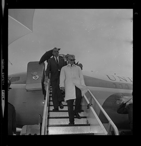 Mohammed Reza Pahlavi, Shah of Iran, arriving at Logan Airport