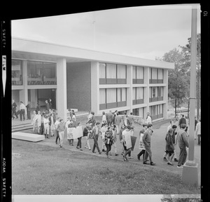 Students and activists protesting the dedication of Rabb Graduate Center at Brandeis University