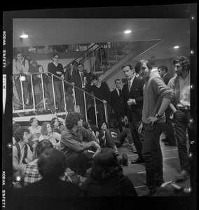 Dean of Students Philip Driscoll and Marty Janowitz among demonstrators at the Brandeis University administration building sit-in