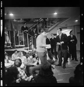 Dean of Students Philip Driscoll and Marty Janowitz among demonstrators at the Brandeis University administration building sit-in