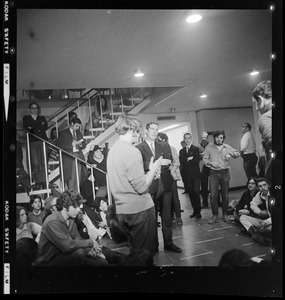 Dean of Students Philip Driscoll and Marty Janowitz among demonstrators at the Brandeis University administration building sit-in