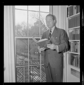 Atty. John L. Saltonstall, Jr., a relative of former Governor and U.S. Sen. Leverett Saltonstall, relaxes at his Beacon Hill home