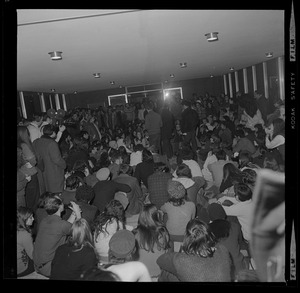 Brandeis University students sitting in administration building in solidarity with Black student occupation