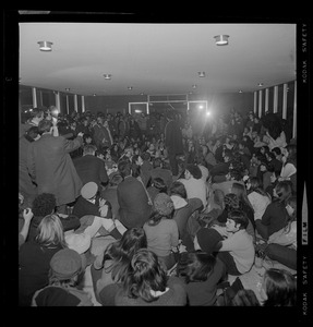 Brandeis University students sitting in administration building in solidarity with Black student occupation