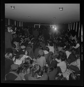 Brandeis University students sitting in administration building in solidarity with Black student occupation
