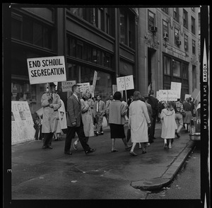 Protest against school segregation outside of Boston School Committee headquarters