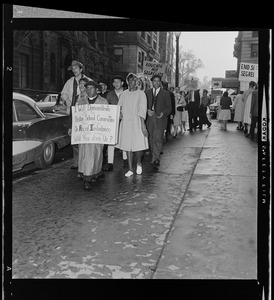 Reverend Vernon E. Carter leading Protest against school segregation outside of Boston School Committee headquarters