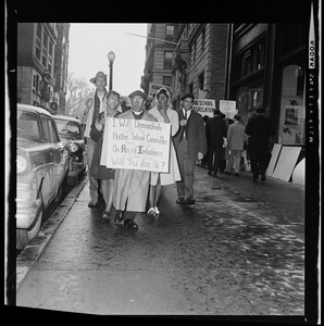 Reverend Vernon E. Carter leading Protest against school segregation outside of Boston School Committee headquarters