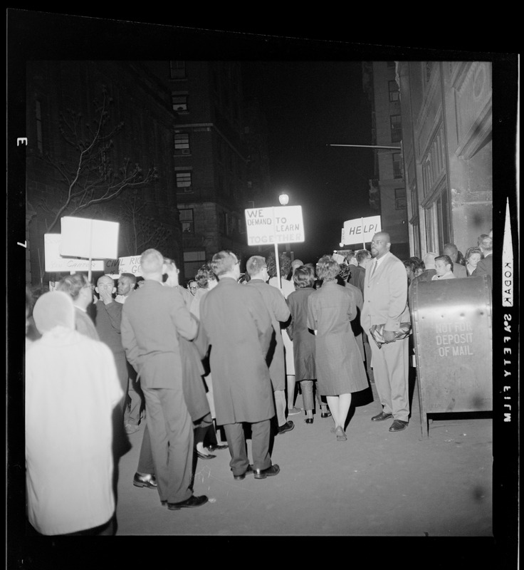 Protest against school segregation outside of Boston School Committee headquarters