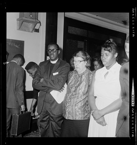 Rev. Virgil A. Wood and others during protest against school segregation outside Boston School Committee meeting