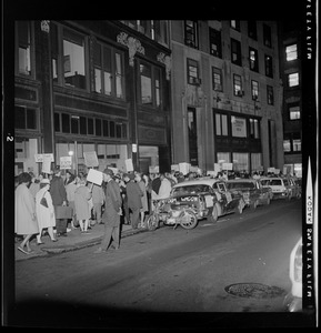 Protest against school segregation outside of Boston School Committee headquarters