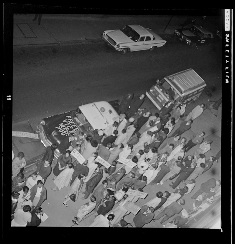 Protest against school segregation outside of Boston School Committee headquarters