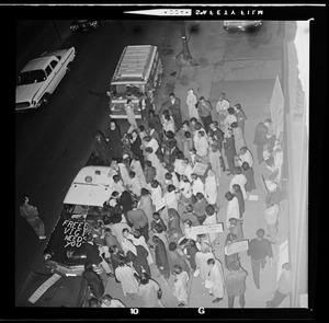 Protest against school segregation outside of Boston School Committee headquarters