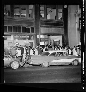 Protest against school segregation outside of Boston School Committee headquarters