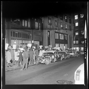 Protest against school segregation outside of Boston School Committee headquarters