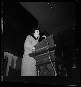 Louise Day Hicks speaking at Faneuil Hall