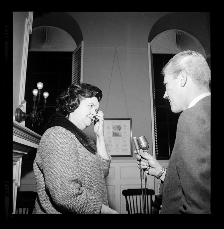 Louise Day Hicks being interviewed at Faneuil Hall