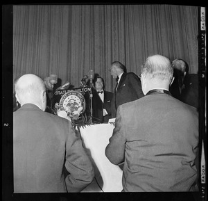 Senator Ted Kennedy and Vice President Johnson during Associated Industries of Massachusetts meeting at Statler Hilton