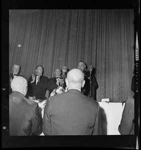 Vice President Lyndon B. Johnson receiving ovation at Associated Industries of Massachusetts meeting at Statler Hilton