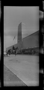 Officer on horse outside of the War Memorial Auditorium