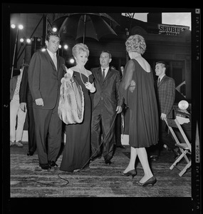 City greeter Robert DeSimone, Zsa Zsa Gabor, and unidentified man at opening of the Music Hall Theatre