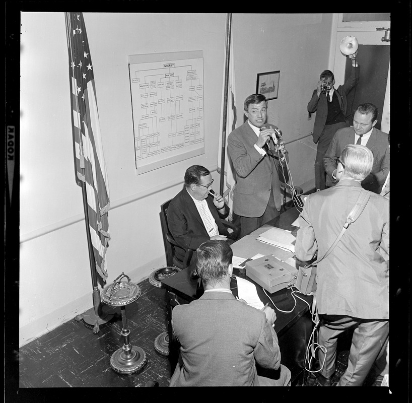 Sheriff Frederick Sullivan with reporters at Charles Street Jail ...