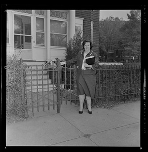 Louise Day Hicks outside her home