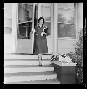 Louise Day Hicks outside her home