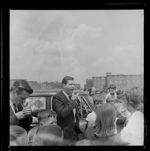 School Committee Chair Thomas S. Eisenstadt addressing anti-bussing protest meeting at the "D" St. ball ground