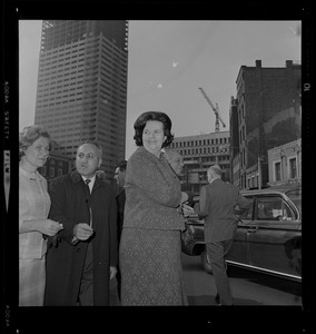 Louise Day Hicks tours the Faneuil Hall area talking to voters