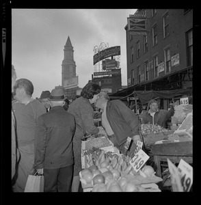 Louise Day Hicks tours the Faneuil Hall area talking to voters