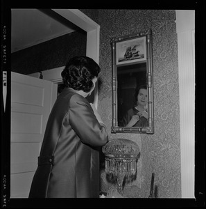 Mrs. Louise Day Hicks enjoys a few minutes of solitude in her South Boston home prior to her going to the Sheraton Plaza Hotel to wish her opponent Kevin White best wishes after she learned she had lost her battle to become Boston's Mayor