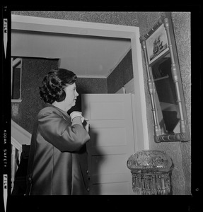 Mrs. Louise Day Hicks enjoys a few minutes of solitude in her South Boston home prior to her going to the Sheraton Plaza Hotel to wish her opponent Kevin White best wishes after she learned she had lost her battle to become Boston's Mayor