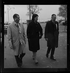 Paul Day, Louise Day Hicks, and John Hicks walking to vote in mayoral election