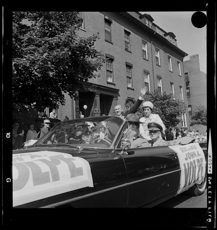 Gov. John A. Volpe and Jennie Volpe riding in Bunker Hill Day Parade in Charlestown