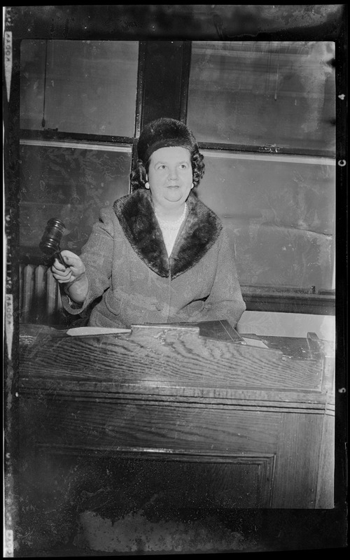 Mrs. Louise Day Hicks elected chairman of the Boston School Committee raps the gavel to start the 1963 session off at the School Committee Headquarters